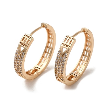 Brass Cubic Zirconia Hoop Earrings for Women, Hollow Triangle, Light Gold, 26x5mm