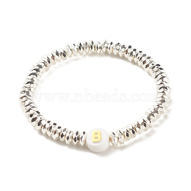 Synthetic Hematite Stretch Bracelet with Initial Letter Acrylic Beads(BJEW-JB07960)-4
