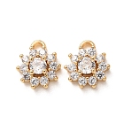 Brass Micro Pave Cubic Zirconia Charms, Flower Charms, Rack Plating, Long-Lasting Plated, Cadmium Free & Lead Free, Real 18K Gold Plated, Clear, 9x8x3.5mm, Hole: 1.2mm(CU-K002-39G-C)