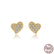 Heart 925 Sterling Silver Cubic Zirconia Stud Earrings for Women, with S925 Stamp, Real 18K Gold Plated, 5x6mm(EJEW-P231-35G)
