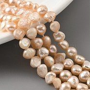 Natural Cultured Freshwater Pearl Beads Strands, Two Sides Polished, Light Salmon, 5~6mm, Hole: 0.5mm, about 31pcs/strand, 6.89''(17.5cm)(PEAR-A006-04B)