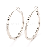 Brass Hoop Earrings, Long-Lasting Plated, Round Ring, Real Platinum Plated, 43x39x3mm, Pin: 0.6mm(EJEW-F273-03P)