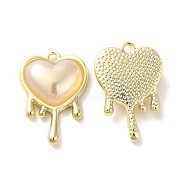 Alloy Pendant, with Glass, Lead Free & Cadmium Free, Melting Heart Charm, Golden, 21x14x5mm, Hole: 1.5mm(PALLOY-K001-078G)