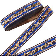 Ethnic Embroidery Polyester Flat Ribbons, Jacquard Ribbon, Blue, 1-1/4 inch(33mm), about 9.84 Yards(9m)/Bundle(OCOR-WH0060-38B)