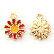 Alloy Enamel Charms, Flower, Light Gold, Red, 14x12x2mm, Hole: 1.6mm(X-ENAM-S121-049E)