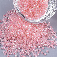 12/0 Imitation Jade Glass Seed Beads, Luster, Dyed, Round, Light Coral, 2mm, Hole: 1mm, about 40000pcs/bag(SEED-S035-02A-10)
