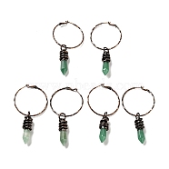 Natural Green Aventurine Bullet Dangle Hoop Earrings, Brass Jewelry for Women, Red Copper, Cadmium Free & Lead Free, 80~81mm, Pin: 0.7mm(G-D468-23R)