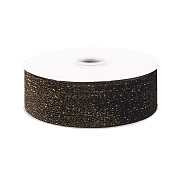 9M Sparkle Single Face Velvet Ribbon, Polyester Ribbon with Metallic Cord, for Garment Accessories, Black, 1-5/8 inch(40mm), about 9.84 Yards(9m)/Roll(OCOR-TAC0034-05D)