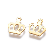 201 Stainless Steel Charms, Crown, Golden, 13x11x0.5mm, Hole: 1.2mm(X-STAS-G190-35G)