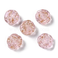 Handmade Gold Sand Lampwork Beads Strand, Rose, Pink, 15~16x16.5~17x7.5~8mm, Hole: 1.6mm, about 30pcs/strand, 18.11''(46cm)(LAMP-Z007-06B)