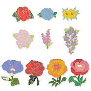 10Pcs 10 Style Birth Flower Enamel Pins, Golden Alloy Brooch for Backpack Clothes, Flower Pattern, 28~45x27~37.5x1.5mm, 1Pc/style(JEWB-AN0001-02)