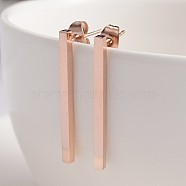 304 Stainless Steel Stud Earrings, Hypoallergenic Earrings, Rectangle, Rose Gold, 15x2mm, Pin: 0.8mm(EJEW-E216-14RG)