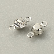 Brass Clear Cubic Zirconia Connector Charms, Diamond Link, Platinum, 8x4x3mm, Hole: 1mm(RB-WH0005-002B-P)