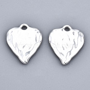 Rack Plating Hammered Alloy Pendants, Cadmium Free & Lead Free, Heart, Silver, 20x16x2mm, Hole: 2mm(PALLOY-T077-98S-RS)