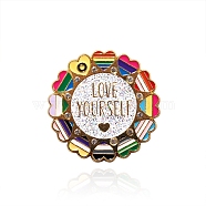 Sunflower with Pride Rainbow Heart Enamel Pins, Golden Alloy Brooch, Colorful, 45mm(PW-WG11001-01)