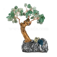 Natural Green Aventurine Chips Money Tree Decorations, Resin Base Copper Wire Feng Shui Energy Stone Gift for Home Desktop Decoration, 86x41x105mm(DJEW-P018-01C)