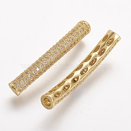 Brass Micro Pave Cubic Zirconia Tube Beads, Tube, Curved, Clear, Golden, 31.5x4.2mm, Hole: 2mm(X-ZIRC-N025-60G)