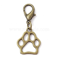 Alloy Pendant Decorations, with Zinc Alloy Lobster Claw Clasps, Cadmium Free & Lead Free, Bear Paw Prints, Antique Bronze, 36mm(HJEW-JM01794-04)