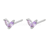 Silver 925 Sterling Silver Micro Pave Cubic Zirconia Stud Earrings, Leaf, Lilac, 5.5mm(FJ9969-12)