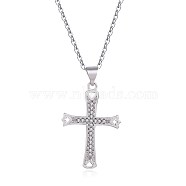 Brass Pendant Necklaces, Cross Micro Pave Clear Cubic Zirconia, Platinum, 17.32 inch(44cm)(NJEW-BB62332-A)