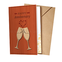 3D Pop Up Wood Greeting Card for Birthday Party Day, Rectangle, Word You are my Shunshine, Wine Glass, 150x100x3mm(AJEW-WH0425-005)