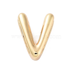 Rack Plating Brass Beads, for Personalized Name Necklace Making, Cadmium Free & Lead Free, Long-Lasting Plated, Real 18K Gold Plated, Letter V, 14.5x11.5x4.5mm, Hole: 1.5x10.5mm(KK-A208-10V)