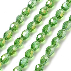 Transparent Electroplate Glass Beads Strands, Faceted, Oval, Lime Green, 8.5x5.5mm, Hole: 1.2mm, about 70pcs/strand, 20.87~23.23''(53~59cm)(EGLA-A037-T6x8mm-B11)