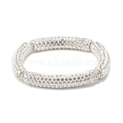 Bling Polymer Clay Rhinestone Curved Tube Beads Stretch Bracelet for Women, Crystal, Inner Diameter: 2-3/8 inch(5.9cm)(BJEW-JB07490-03)
