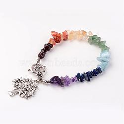 Chakra Jewelry, Natural Gemstone Beaded Bracelets, with Heart Alloy Toggel Clasp and Brass Findings, Tree of Life, 7-1/2 inch(19cm)(BJEW-JB02340-02)