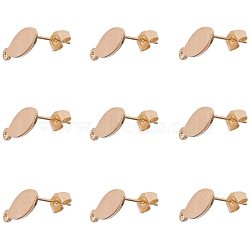 304 Stainless Steel Stud Earrings Findings, with Loop, Ear Nut/Earring Backs, Oval, Golden, 16x7x0.8mm, Pin: 0.8mm, Hole: 1.2mm(STAS-PH0018-10)