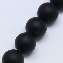 Natural Black Agate Beads Strands, Grade A, Frosted, Round, Dyed & Heated, 16mm, Hole: 1mm, about 25pcs/strand, 15.5 inch(G-D543-16mm)