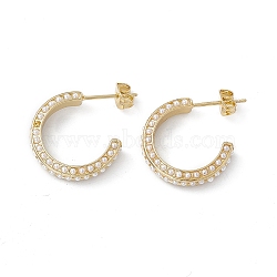 Long-Lasting Plated Brass Stud Earrings with Plastic Pearl for Women, Lead Free & Cadmium Free, Ring, Real 18K Gold Plated, 27x21x4.5mm, Pin: 0.9mm(EJEW-A088-14G)