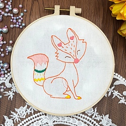 DIY Fox Pattern Embroidery Painting Kits, Including Printed Cotton Fabric, Embroidery Thread & Needles, Round Embroidery Hoop, Colorful, 250x250mm(PW-WGCBB69-01)