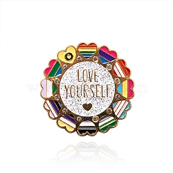 Sunflower with Pride Rainbow Heart Enamel Pins, Golden Alloy Brooch, Colorful, 45mm(PW-WG11001-01)