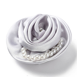 Flower Cloth with Plastic Pearl Brooch Pin, Platinum Tone Iron Pin for Clothes Bags, Gainsboro, 70~75x72~80x27~32mm(JEWB-K013-01P-06)