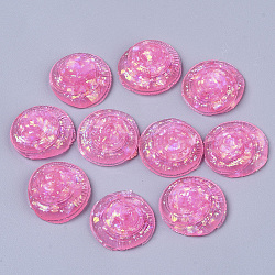 Transparent Epoxy Resin Cabochons, Imitation Jelly Style, with Sequins/Paillette, Shell Shape, Hot Pink, 23.5~24.5x22.5x9.5mm(CRES-T020-09C)