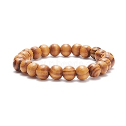 Natural Wood Round Beaded Stretch Bracelet, Yoga Jewelry for Men Women, Peru, Inner Diameter: 2-3/8 inch(5.9cm), Beads: 10mm(BJEW-JB08214)