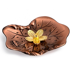 Lotus Leaf & Flower Alloy Incense Burners, Incense Holders, Home Office Teahouse Zen Buddhist Supplies, Red Copper, 90x70x10mm(PW-WGD07C7-16)