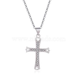 Brass Pendant Necklaces, Cross Micro Pave Clear Cubic Zirconia, Platinum, 17.32 inch(44cm)(NJEW-BB62332-A)