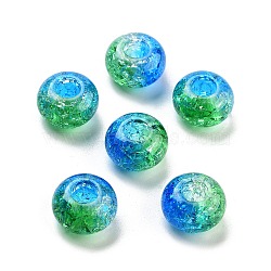 Two Tone Transparent Crackle Acrylic European Beads, Large Hole Beads, Rondelle, Deep Sky Blue, 14x8.5mm, Hole: 5.5mm, about 537pcs/500g(TACR-P009-B01-11)