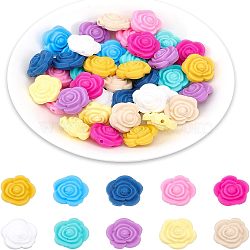 40Pcs 10 Colors Food Grade Eco-Friendly Silicone Focal Beads, Rose, Mixed Color, 20.5x21x12.5mm, Hole: 2mm, 4pcs/color(SIL-CA0001-46)