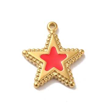 304 Stainless Steel Pendants, with Enamel, Star Charm, Real 14K Gold Plated, 22x20x3mm, Hole: 1.6mm