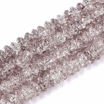 Crackle Glass Beads, Dyed & Heated, Rondelle, Rosy Brown, 8x4mm, Hole: 1mm, about 89~95pcs/strand, 15.16~15.55 inch(38.5~39.5cm)