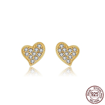 Heart 925 Sterling Silver Cubic Zirconia Stud Earrings for Women, with S925 Stamp, Real 18K Gold Plated, 5x6mm