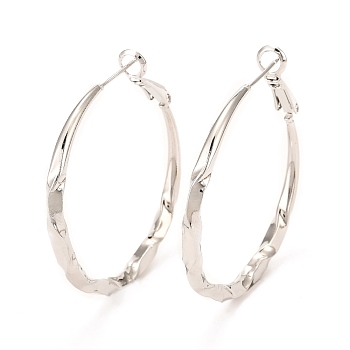 Brass Hoop Earrings, Long-Lasting Plated, Round Ring, Real Platinum Plated, 43x39x3mm, Pin: 0.6mm
