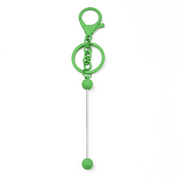 Spray Painted Alloy Bar Beadable Keychain for Jewelry Making DIY Crafts, with Alloy Lobster Clasps and Iron Ring, Lime Green, 15.5~15.8cm
