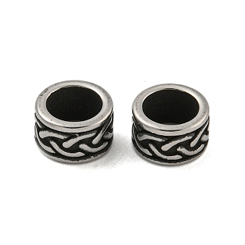 Column 304 Stainless Steel Beads, Large Hole Beads, Antique Silver, 8.5x5.5mm, Hole: 6.4mm