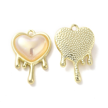 Alloy Pendant, with Glass, Lead Free & Cadmium Free, Melting Heart Charm, Golden, 21x14x5mm, Hole: 1.5mm