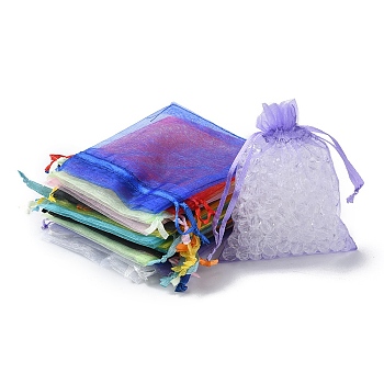 20Pcs 10 Colors Rectangle Organza Drawstring Bags, Mixed Color, 10x8cm, 2pcs/color