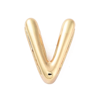 Rack Plating Brass Beads, for Personalized Name Necklace Making, Cadmium Free & Lead Free, Long-Lasting Plated, Real 18K Gold Plated, Letter V, 14.5x11.5x4.5mm, Hole: 1.5x10.5mm